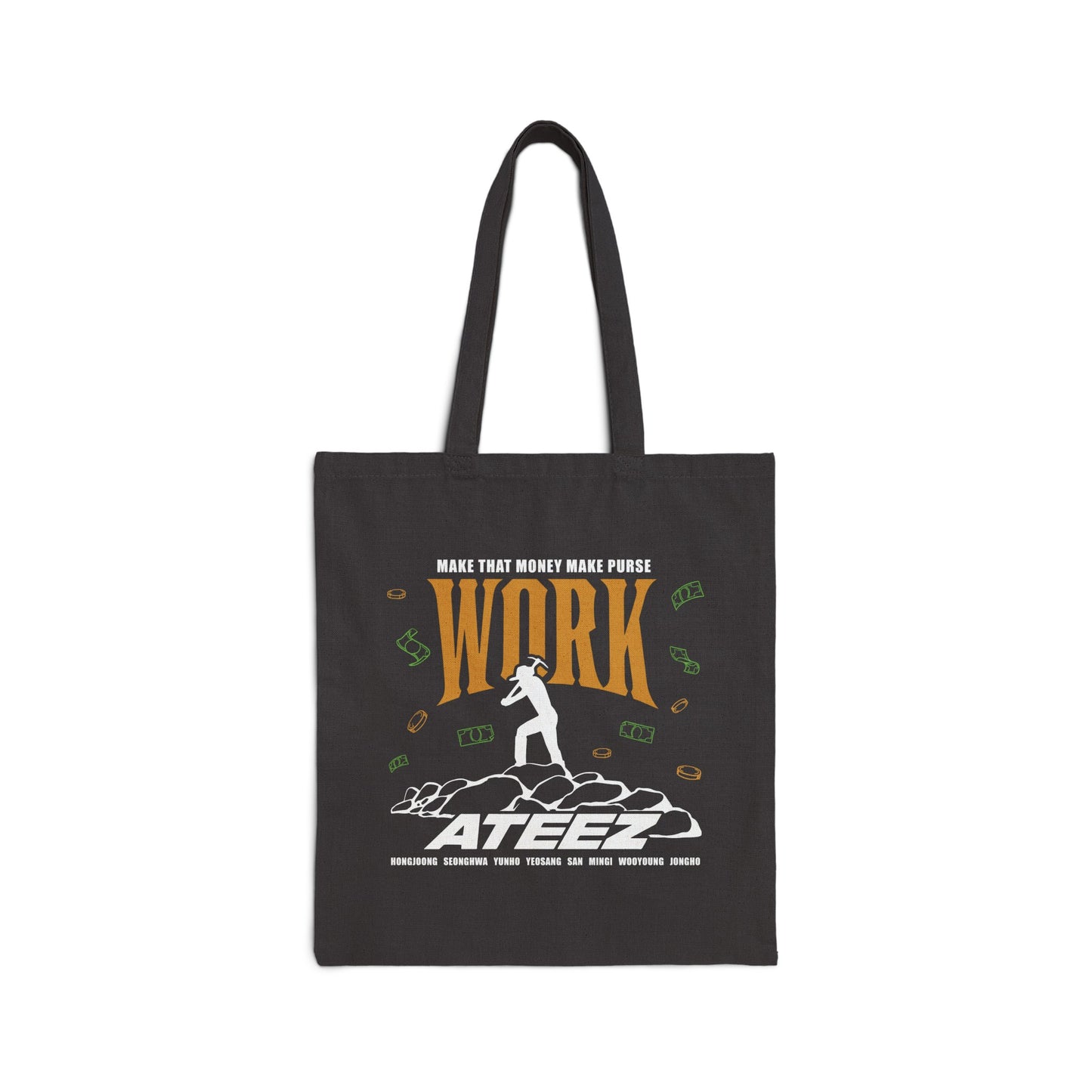 Ateez WORK Black Canvas Tote Bag Casual Lifestyle Gift for ATINY